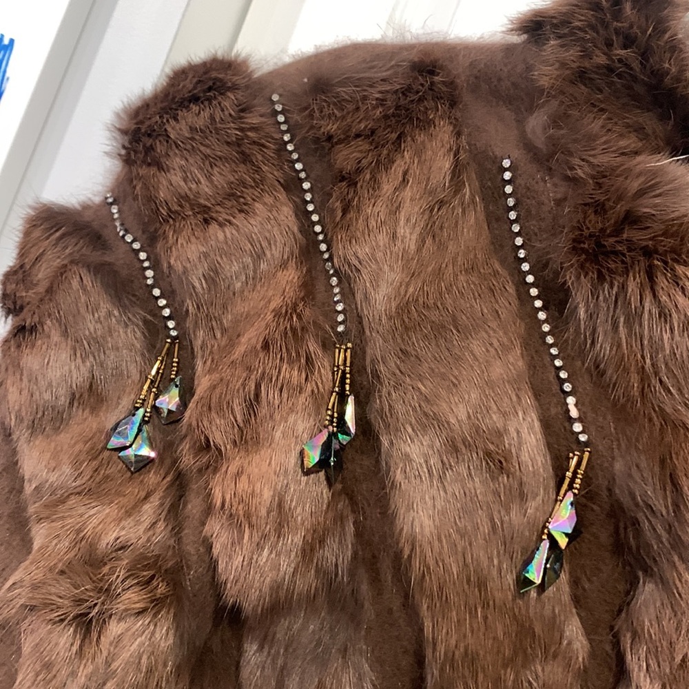 Angora Rabbit Fur Hair Vintage Genuine Embellished Rhinestone Jacket Size Large - Picture 8 of 14
